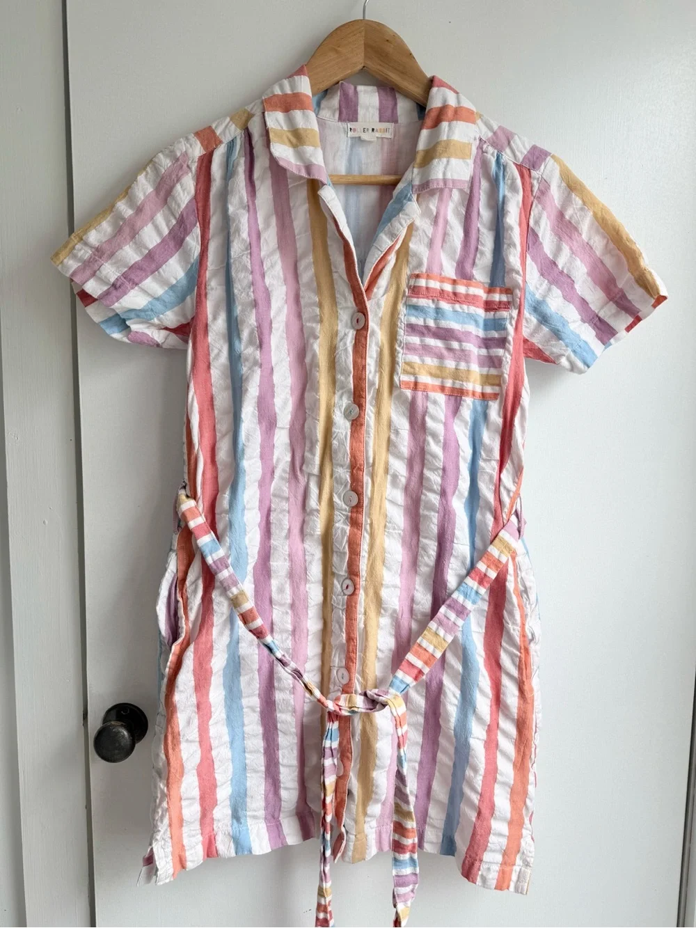 Roller Rabbit Pastel Striped Button Dress in Lavender, Pink, Blue, Yellow, Cream